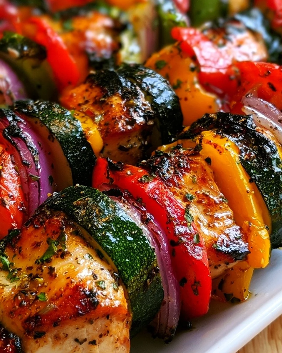 Grilled Chicken Kabobs with colorful vegetables on skewers