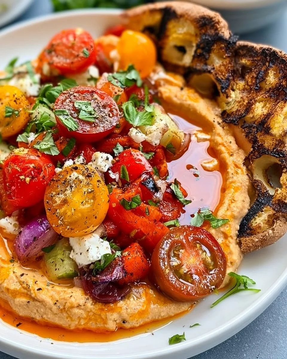 Bowl of creamy gazpacho garnished with fresh herbs and vegetables