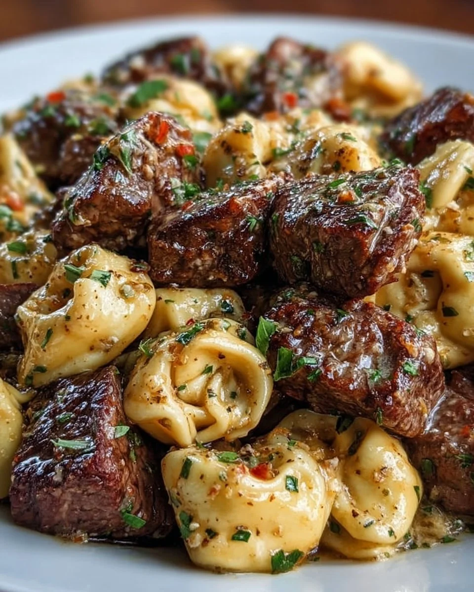 Creamy cowboy butter steak served with tortellini in a one pot dish.