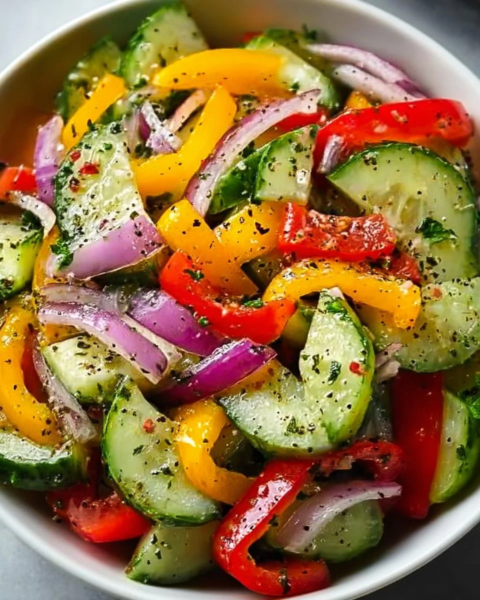 Cucumber sweet pepper salad with fresh ingredients in a bowl
