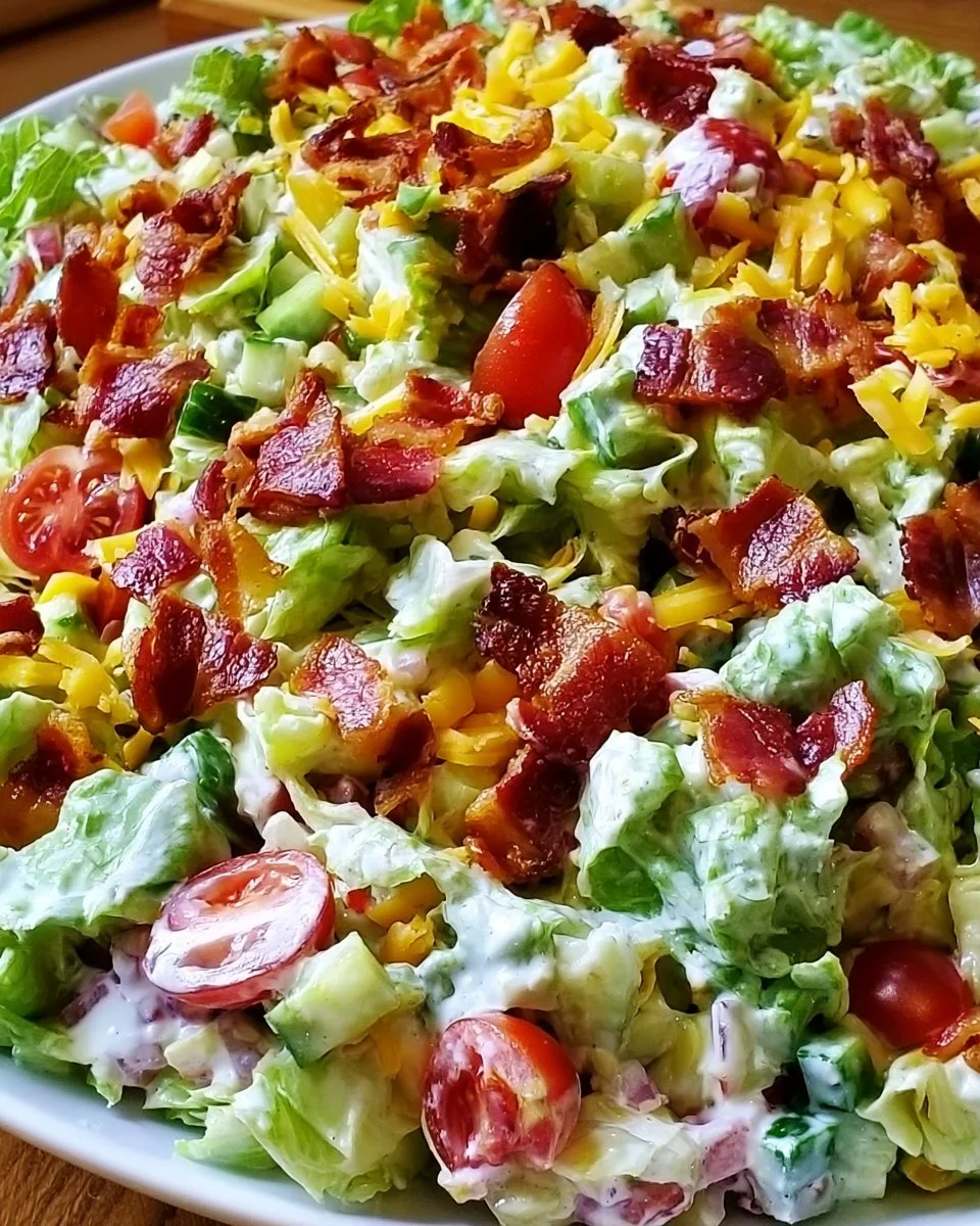 Easy Bacon Ranch Chopped Salad with crispy bacon and fresh vegetables