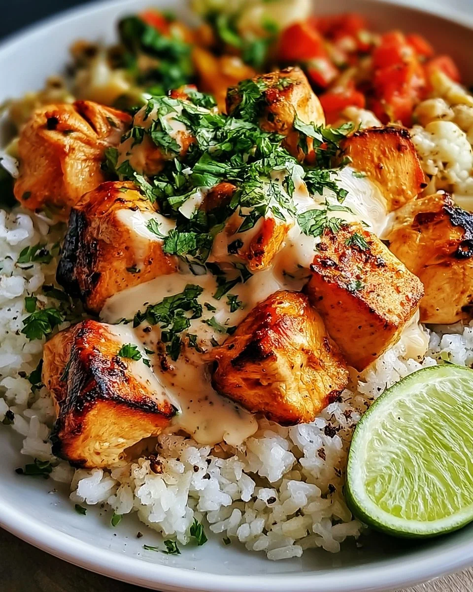 Easy Coconut Chicken Rice Bowl topped with fresh herbs and served in a vibrant dish.
