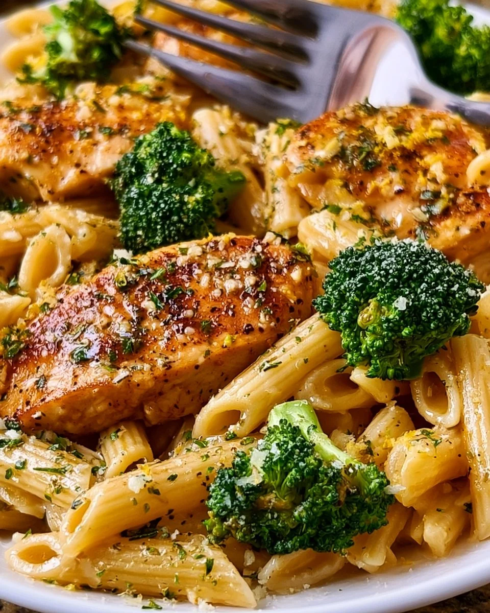 Plate of easy cowboy butter chicken pasta garnished with herbs
