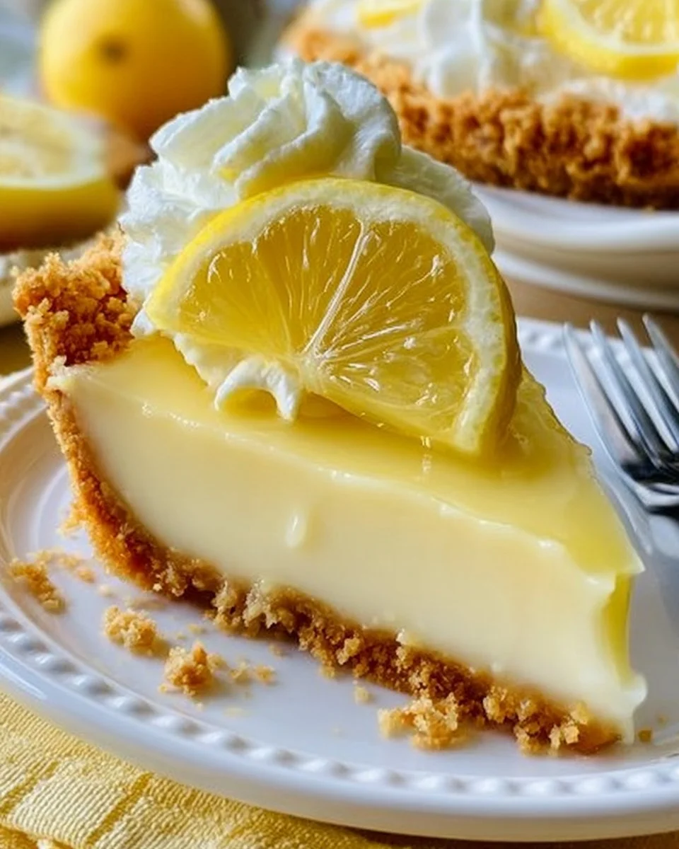 Easy lemon condensed milk pie sliced and served on a plate