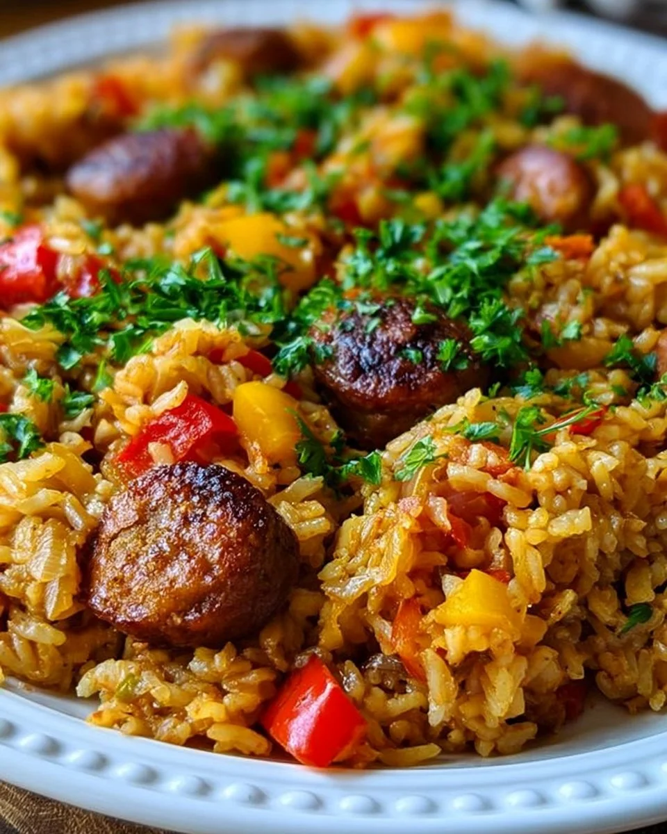 One Pan Italian Beef Sausage and Rice Dinner - Easy Recipe