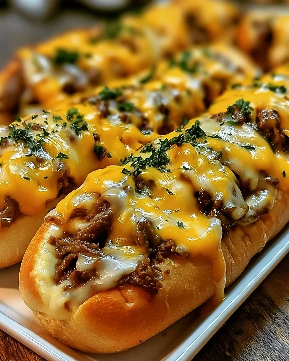 Delicious homemade Philly cheesesteak sandwich with melted cheese and sautéed onions.