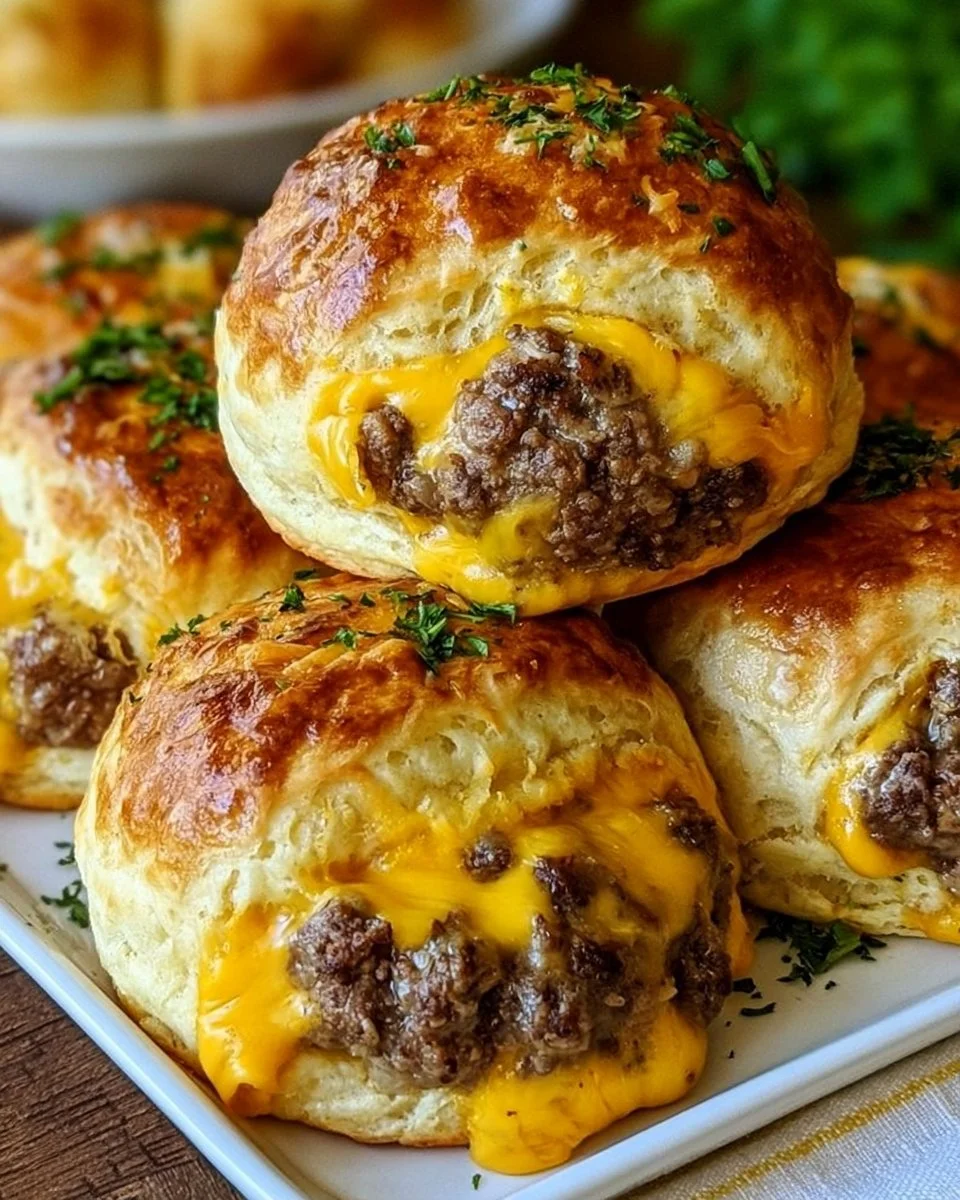 Garlic Parmesan cheeseburger bombs freshly baked and ready to enjoy.