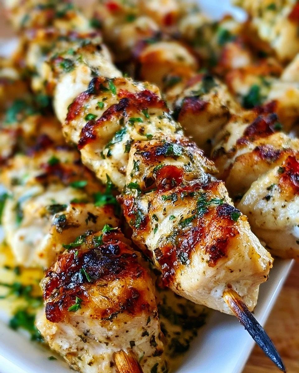 Garlic Parmesan Chicken Kebabs skewered and grilled to perfection