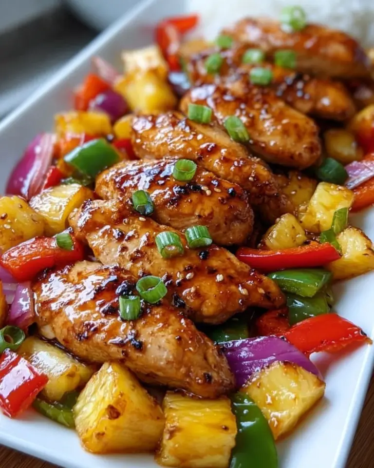 Hawaiian Chicken Sheet Pan dinner with vibrant veggies and pineapple.