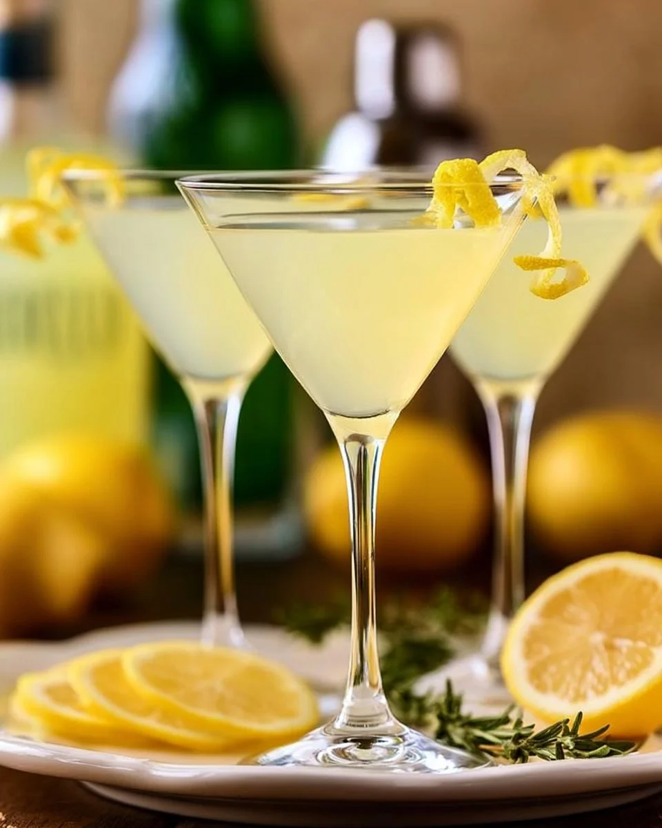 Limoncello Martini garnished with a lemon twist served in a crystal glass