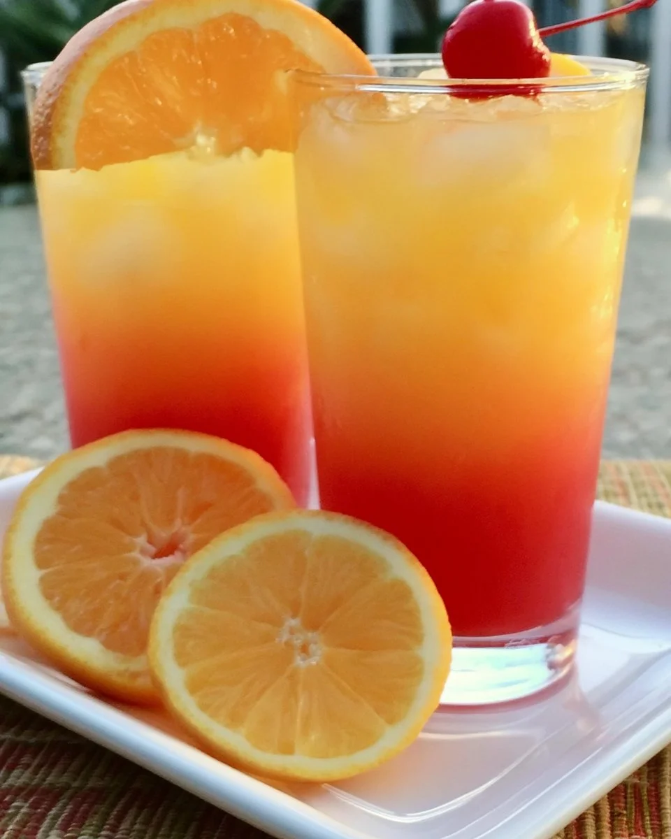 Limoncello Sunrise cocktail with citrus garnish and vibrant colors.