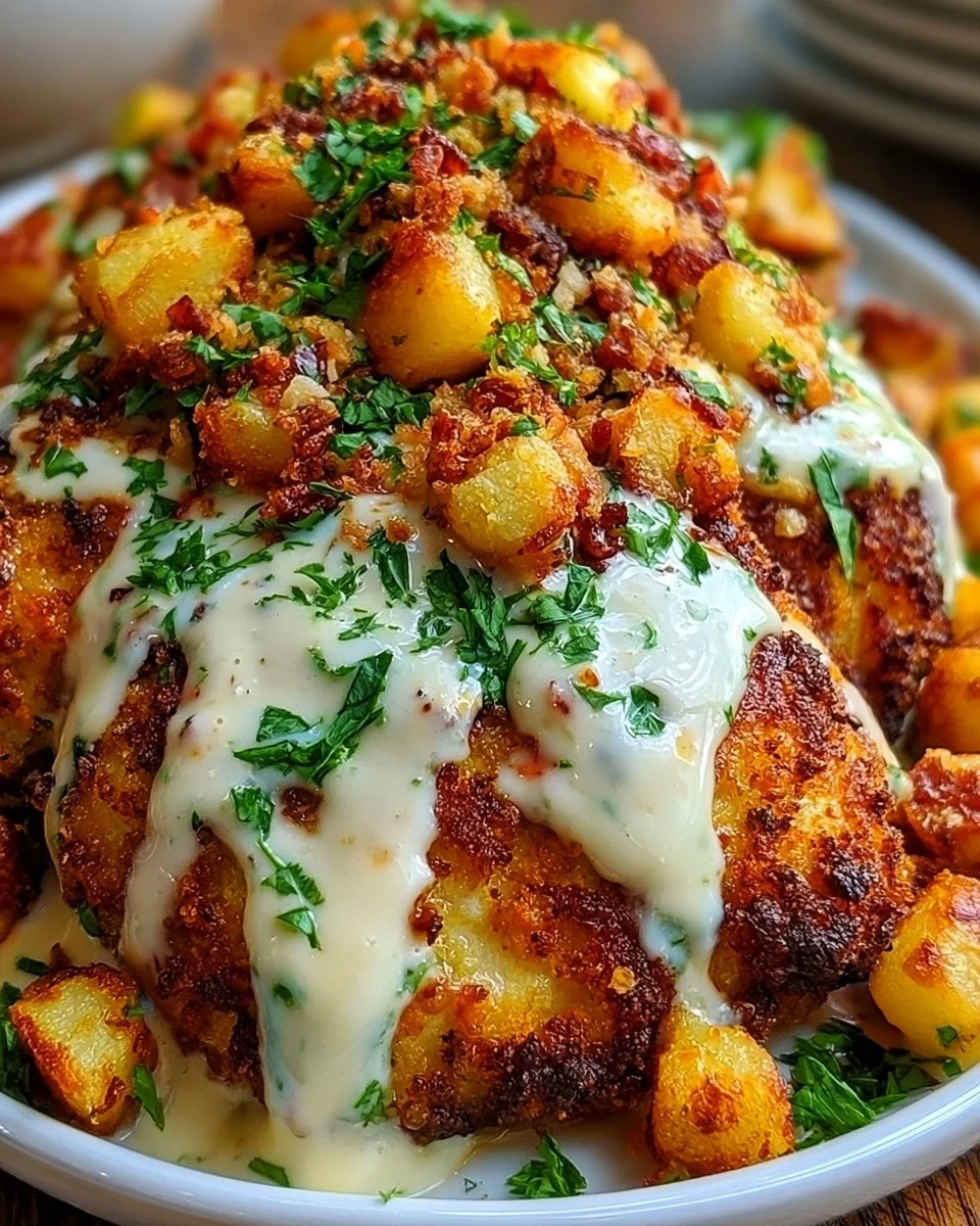 Delicious Parmesan Crusted Chicken served with creamy garlic sauce