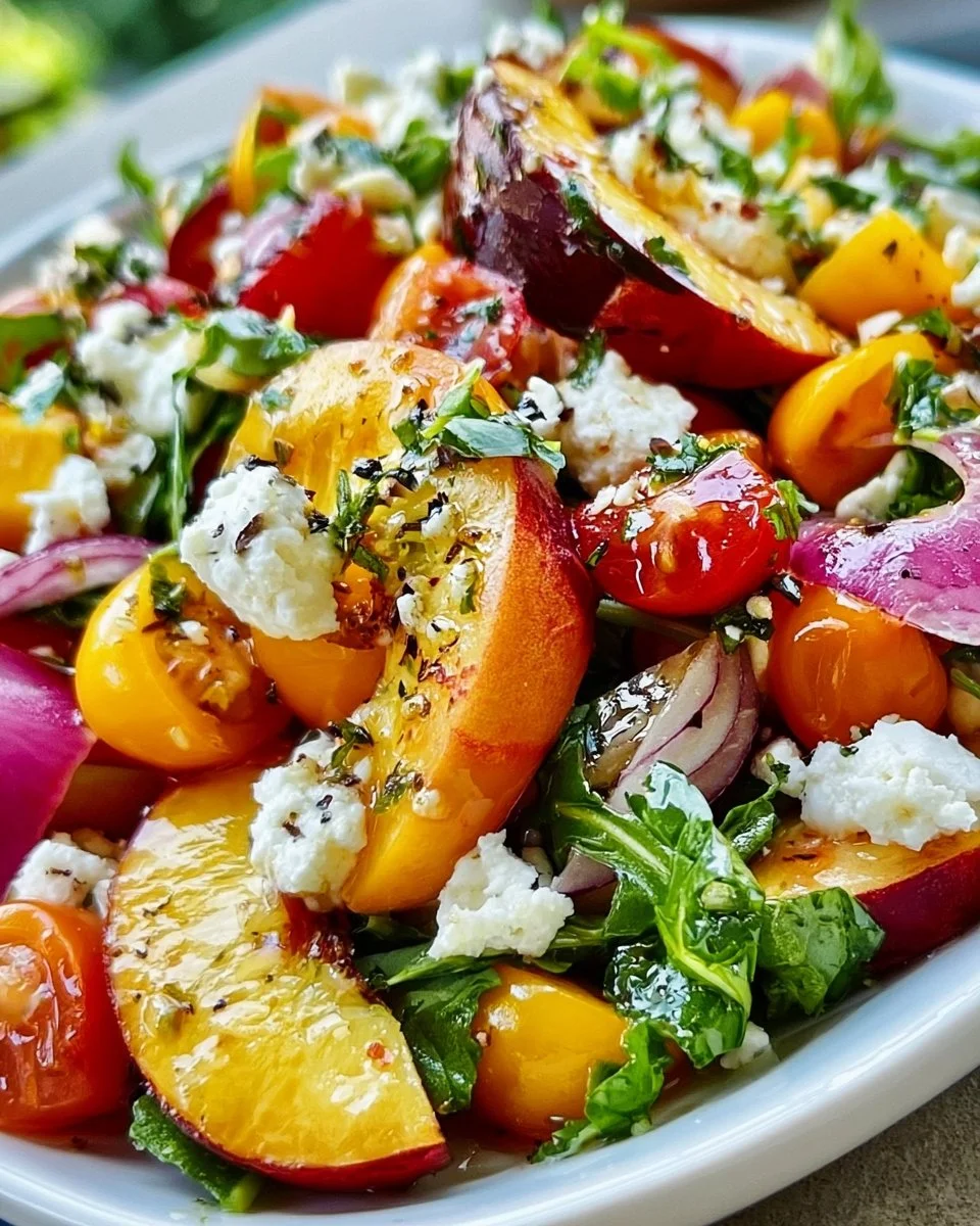 Fresh Peach Feta Salad with vibrant ingredients and dressing
