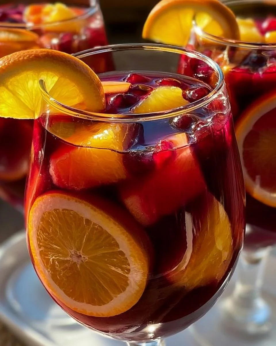 Image of a refreshing red wine sangria with fruits in a glass