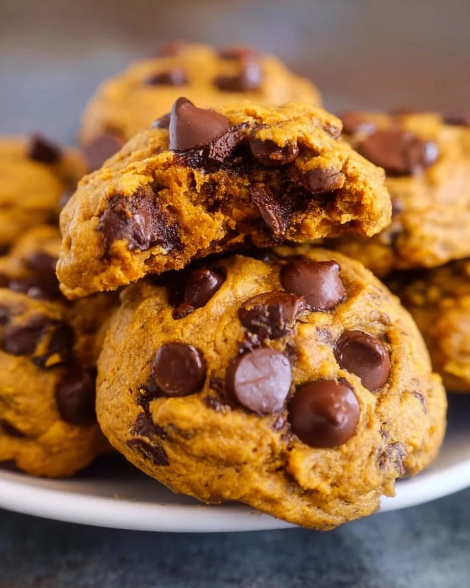Soft and delicious pumpkin chocolate chip cookies on a cooling rack.