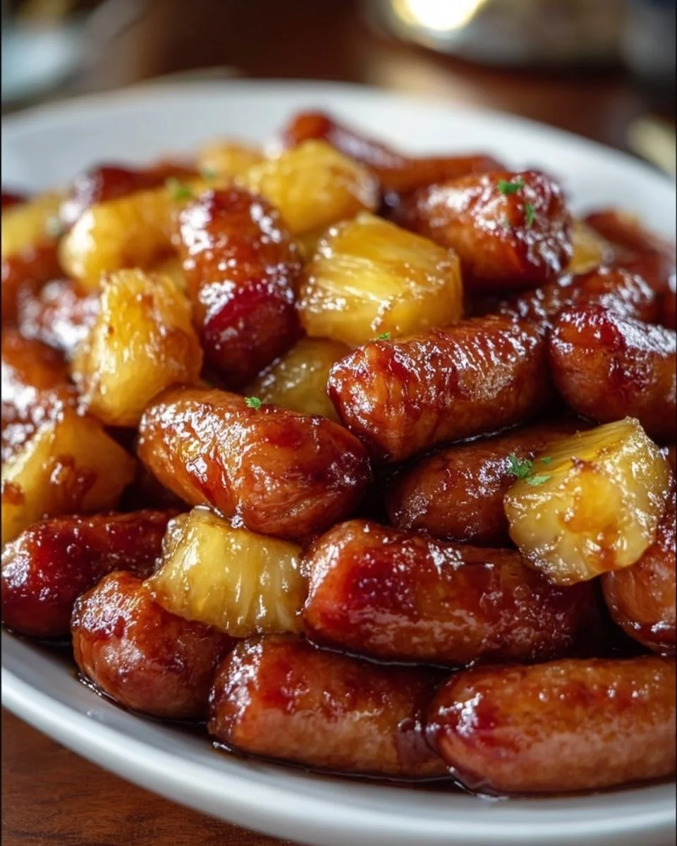 Pineapple Brown Sugar Mississippi Lil’ Smokies Bites on a platter