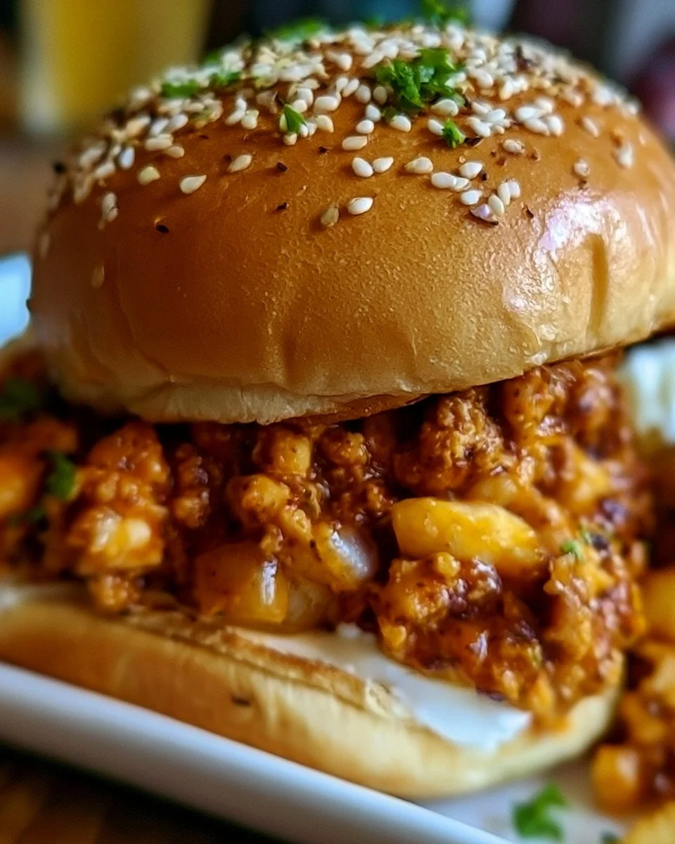 Cajun Chicken Sloppy Joes served on a plate with fresh toppings