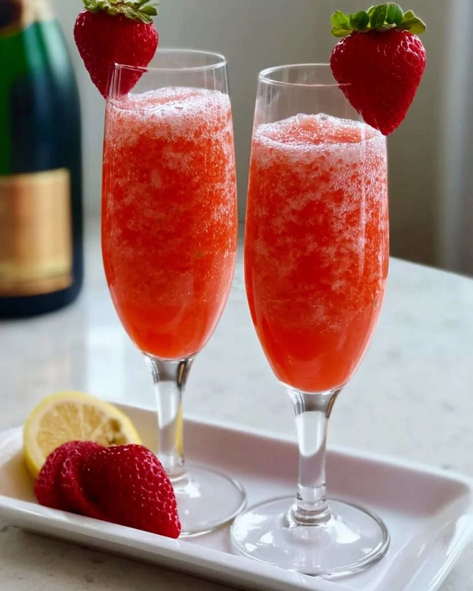 Strawberry Limoncello Prosecco in a glass with fresh strawberries