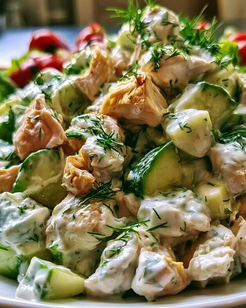 Refreshing Tzatziki Chicken Salad with herbs and vegetables