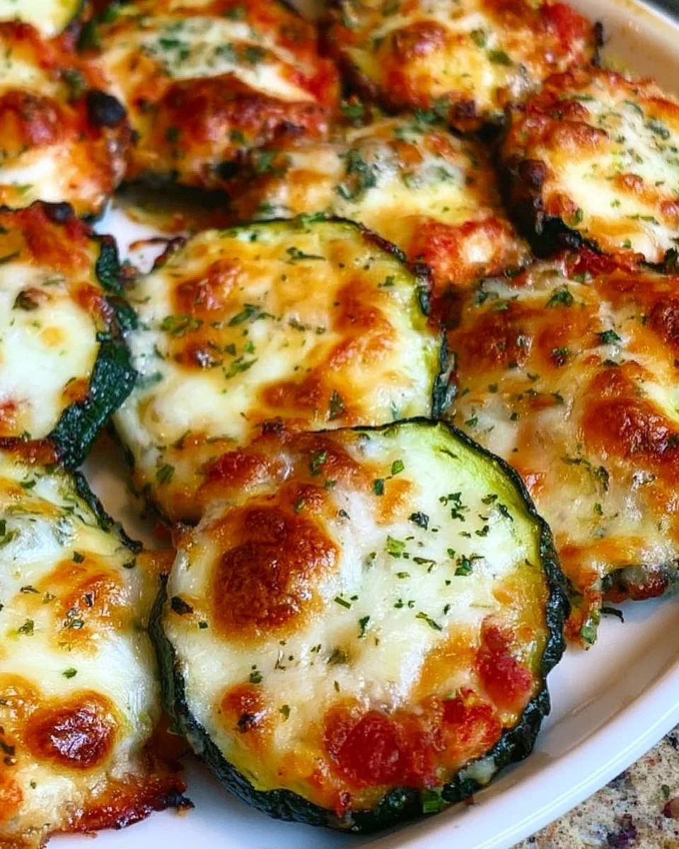Delicious Air Fryer Zucchini Pizza Bites served on a plate
