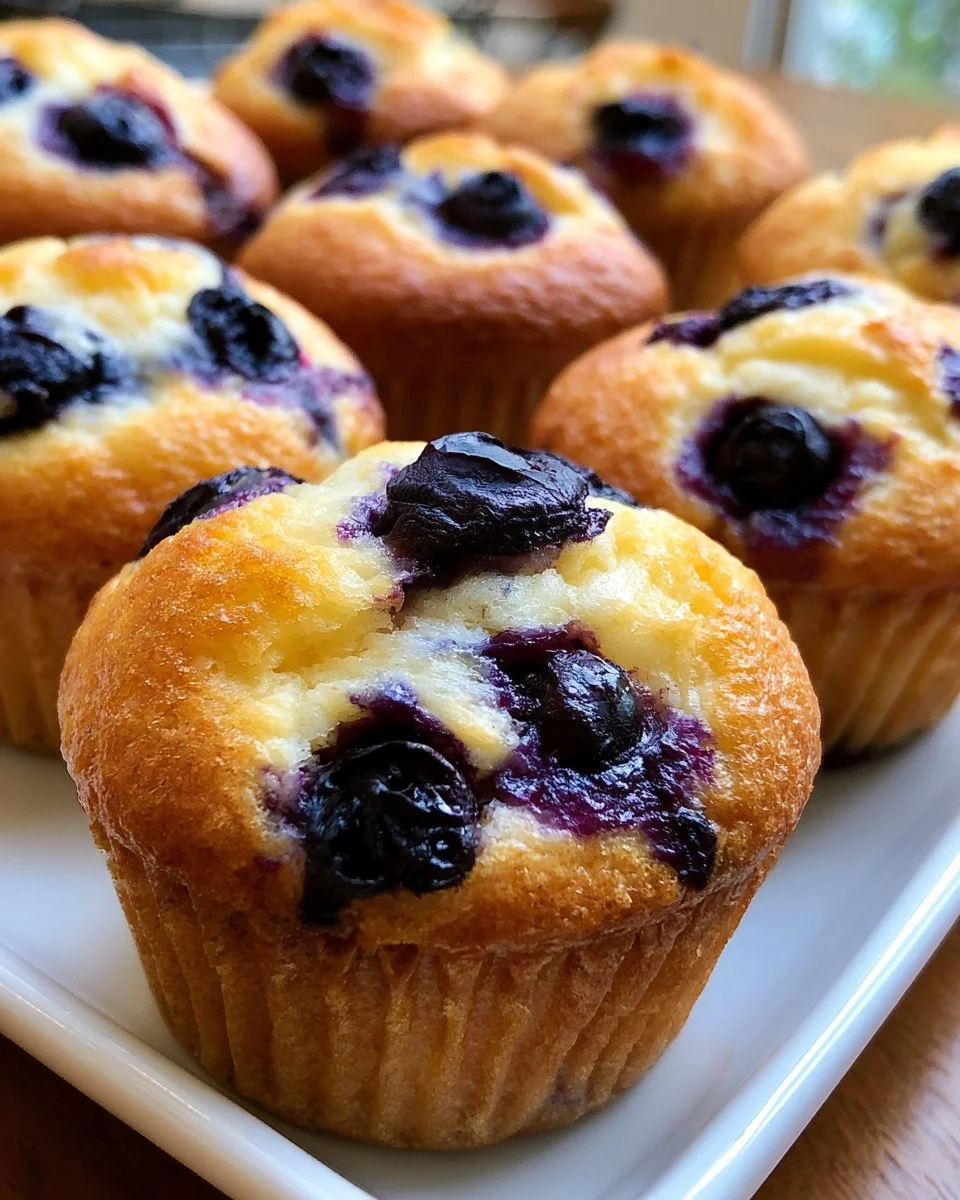 Freshly baked blueberry cottage cheese muffins on a rustic wooden table