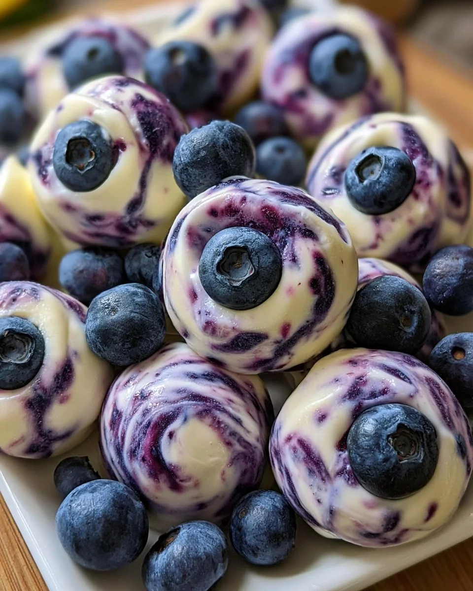 Delicious blueberry Greek yogurt bites, a healthy snack option.