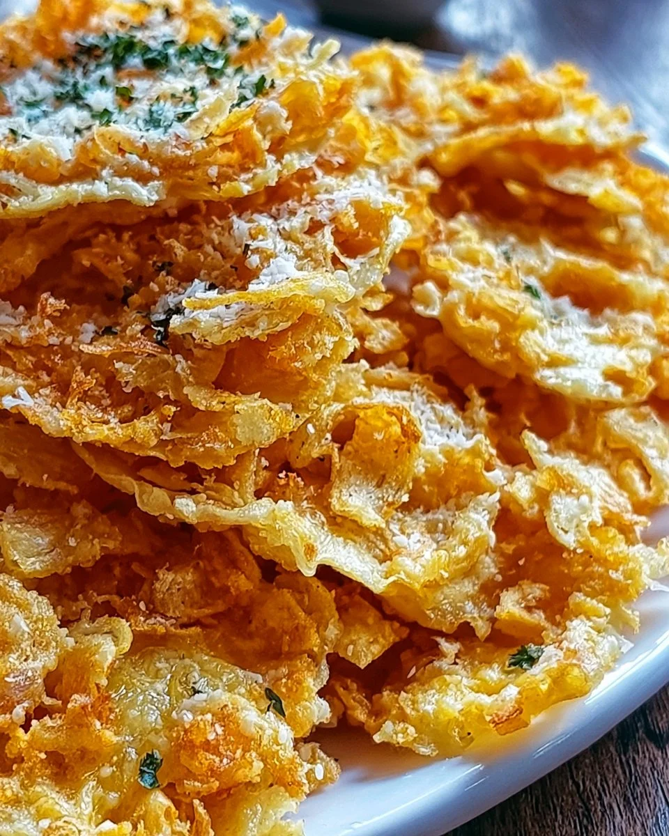 Cheesy onion crisps snack on a plate