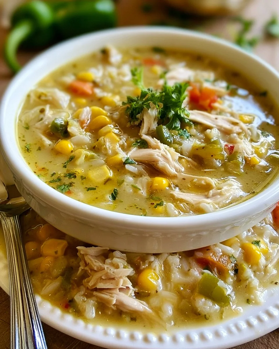 Delicious Chicken and Hatch Chile Stew with colorful ingredients in a bowl.