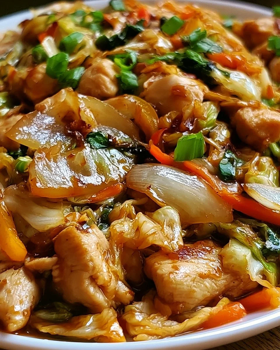Healthy Chicken Cabbage Stir-Fry with colorful vegetables in a bowl