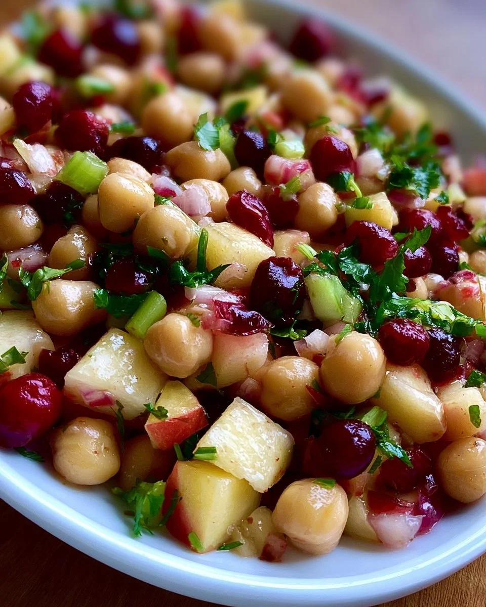 Chickpea Salad with Apple and Cranberry served in a bowl