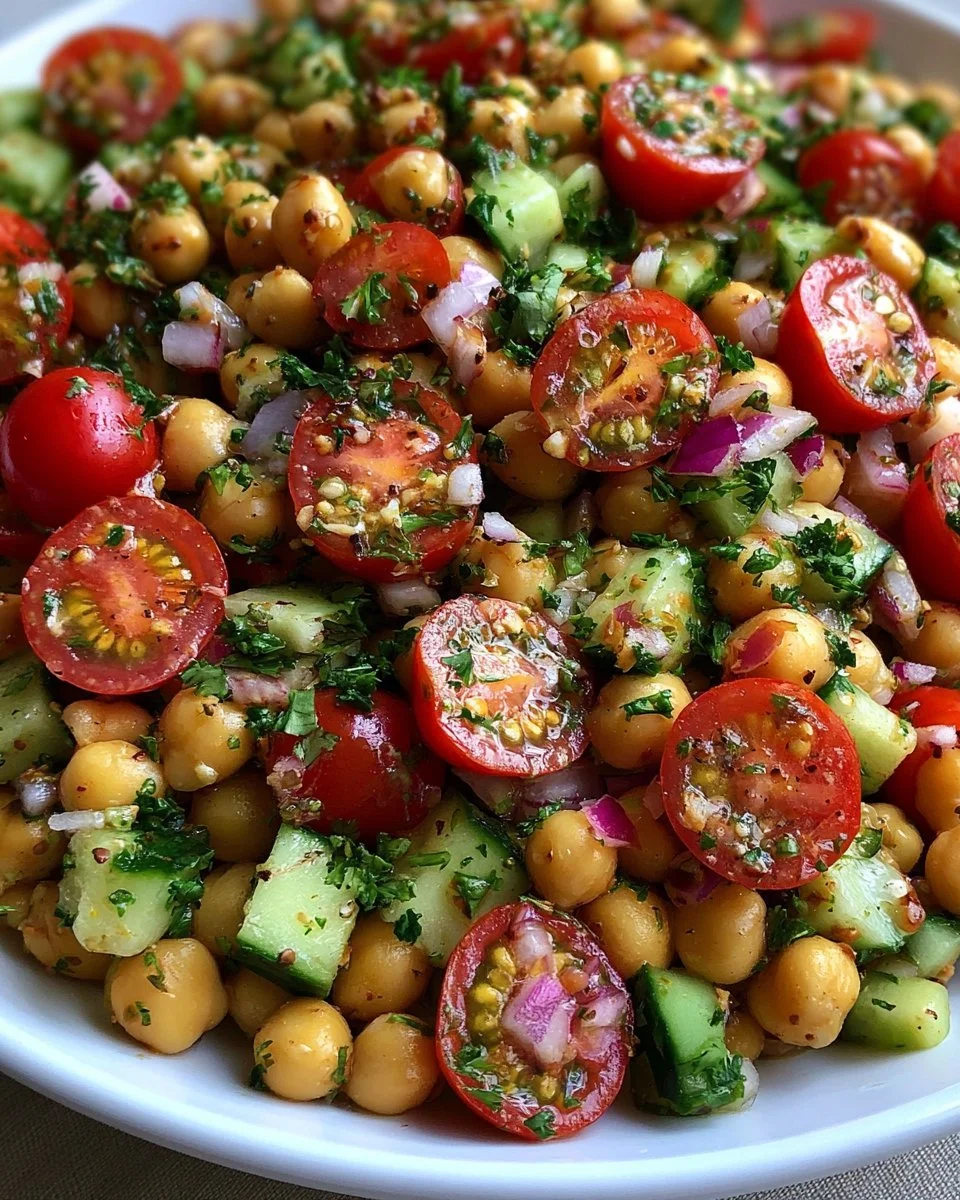 Chickpea Cucumber Salad with fresh ingredients and vibrant colors