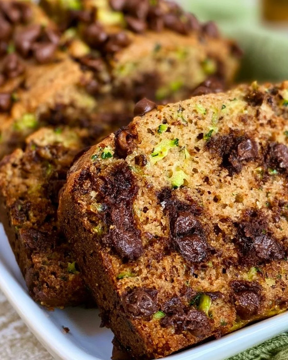 Delicious chocolate chip zucchini bread fresh out of the oven