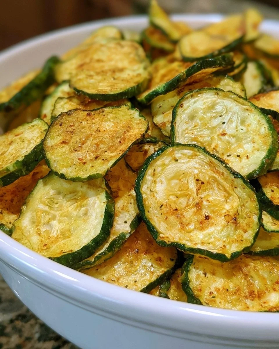 Crunchy ranch cucumber chips in a bowl, a healthy snack option.