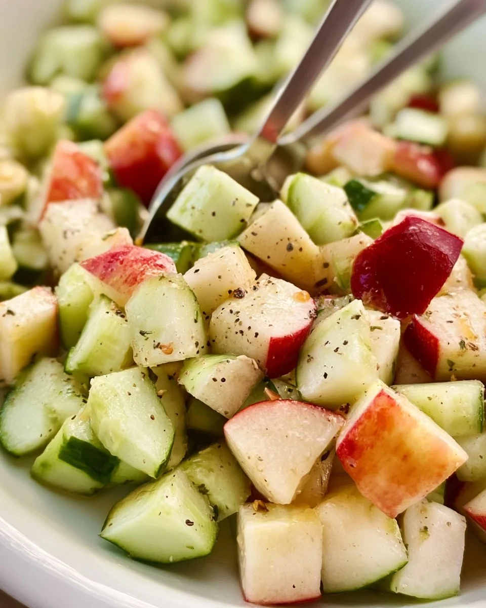 Fresh Cucumber Apple Salad with cucumbers and apples in a bowl