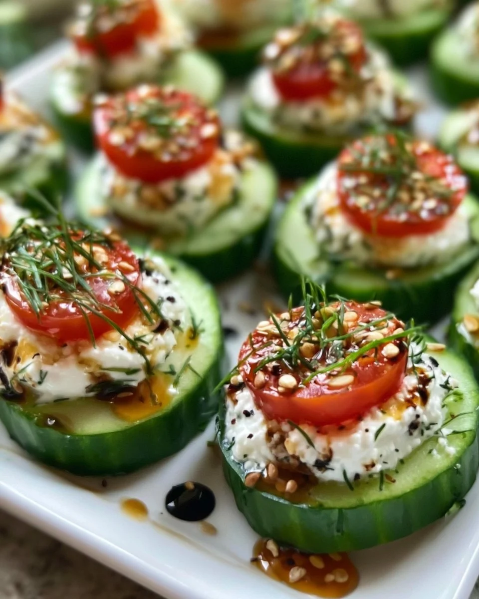 Delicious Cucumber Cottage Cheese Bites on a plate served as a healthy snack