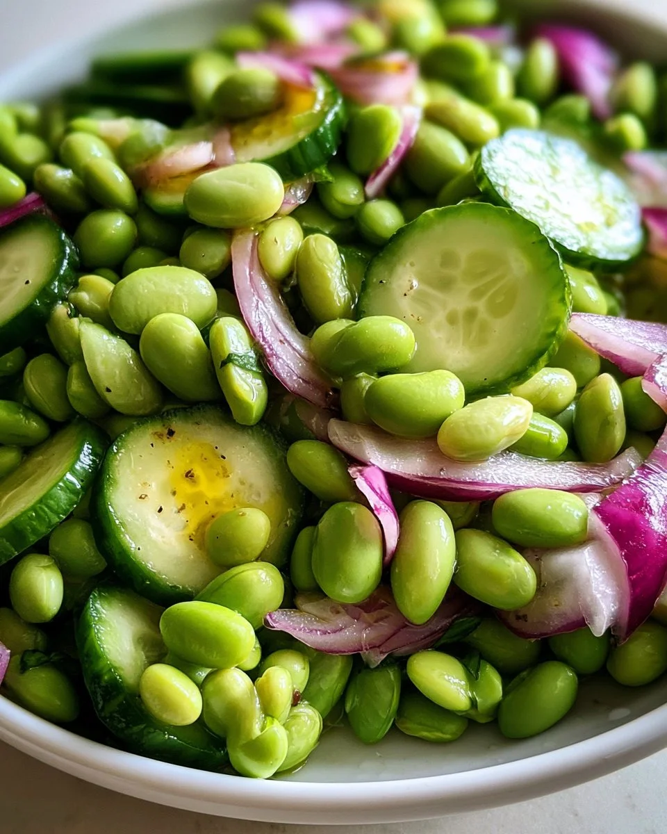 Cucumber Edamame Salad with fresh vegetables and a light dressing