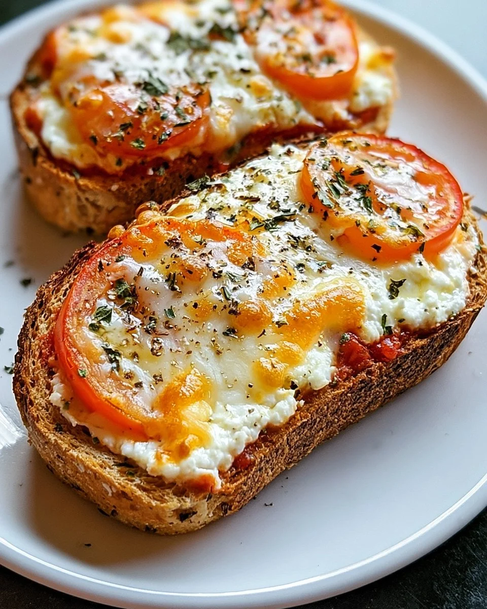 Easy air fryer cottage cheese pizza toast topped with fresh ingredients