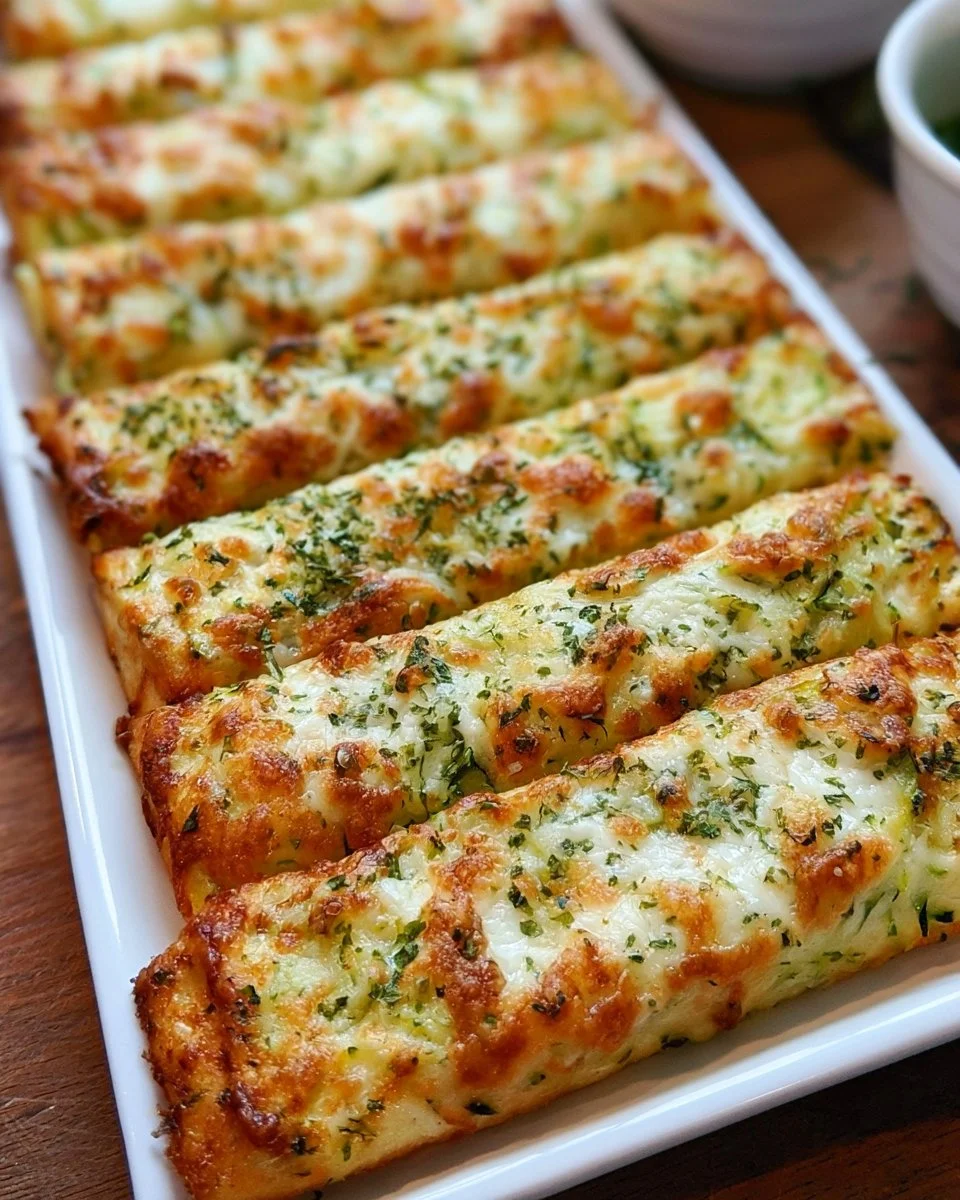 Delicious easy zucchini breadsticks ready to be served.