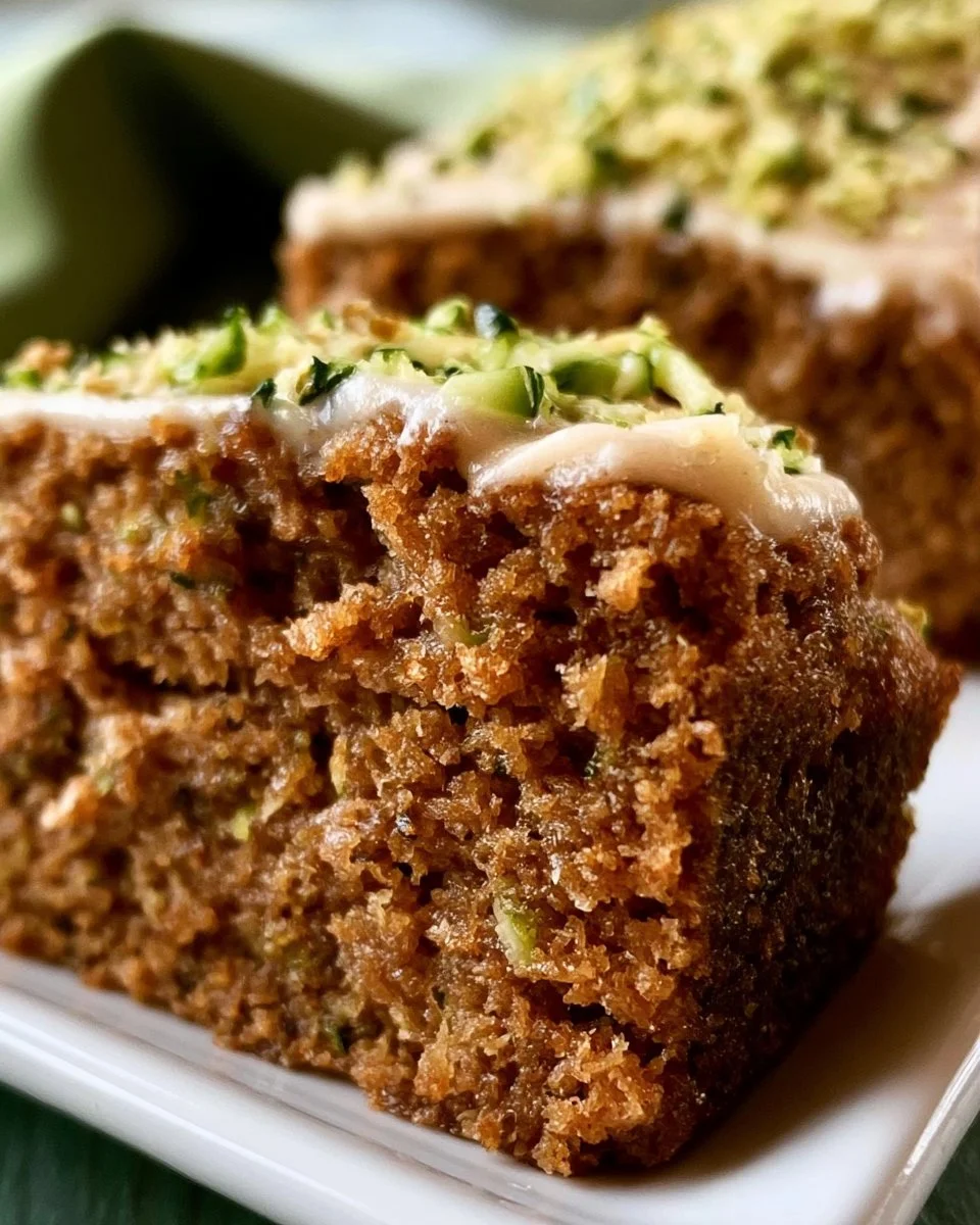 Homemade easy zucchini cake topped with cream cheese frosting