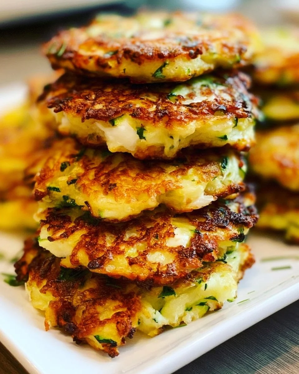 Crispy and delicious easy zucchini fritters served on a plate with dipping sauce.