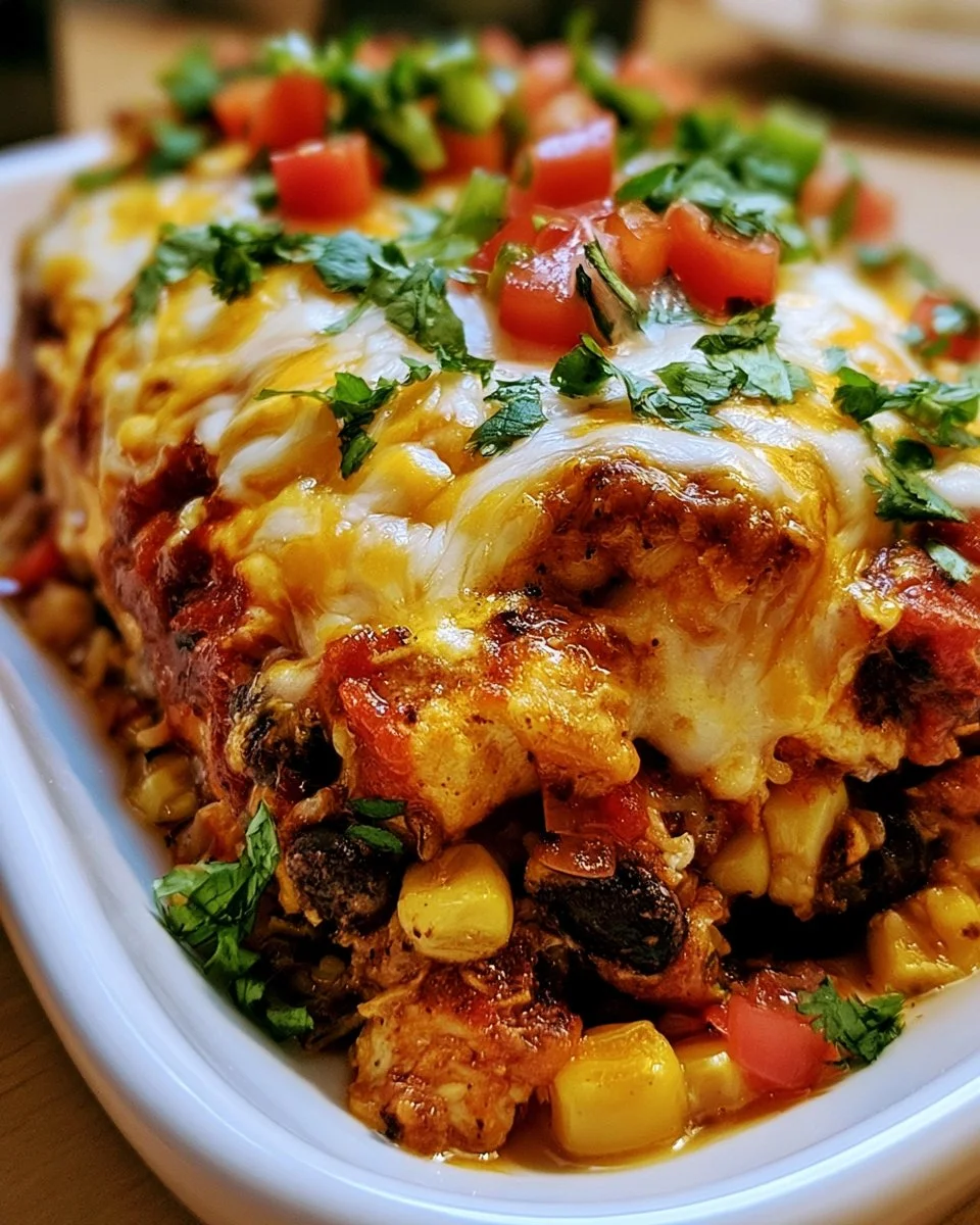 Delicious fajita chicken casserole bake with colorful peppers and cheese