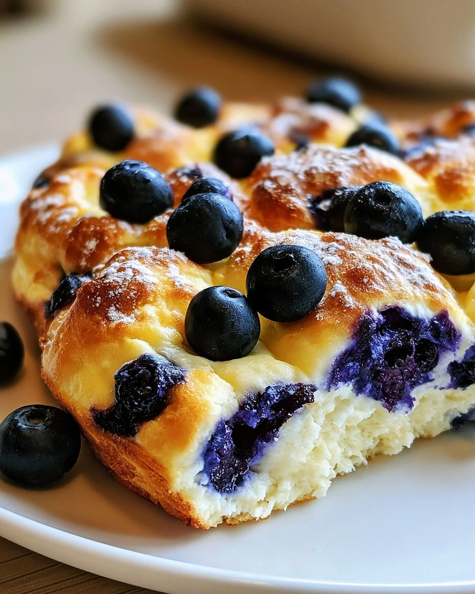 Fluffy high protein blueberry cloud bread on a plate, perfect for healthy eating.