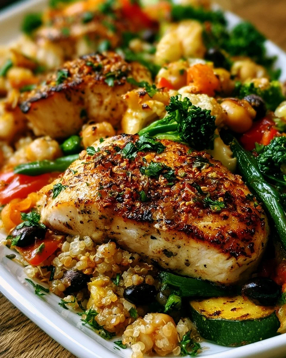 High protein high fiber dinner plate with grilled chicken and vegetables