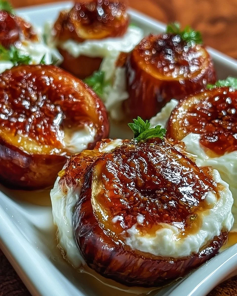Plate of honey roasted figs drizzled with honey and garnished with nuts