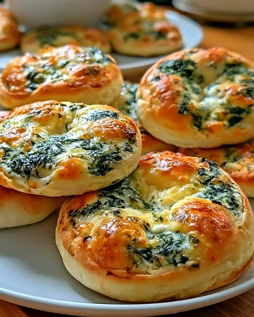 Delicious spinach cottage cheese flagels served fresh on a plate