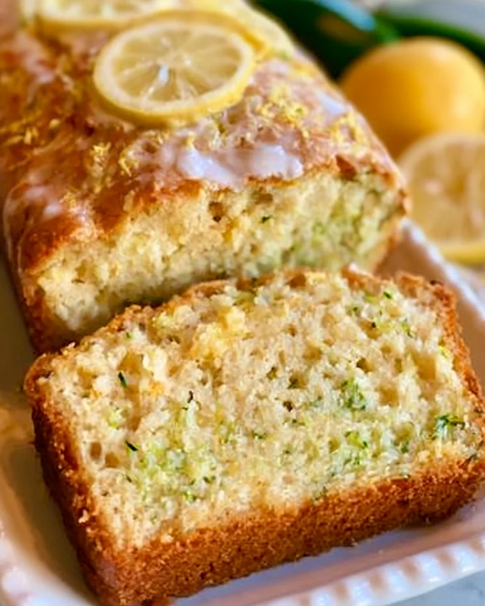 Slice of homemade Lemon Zucchini Bread on a wooden cutting board.