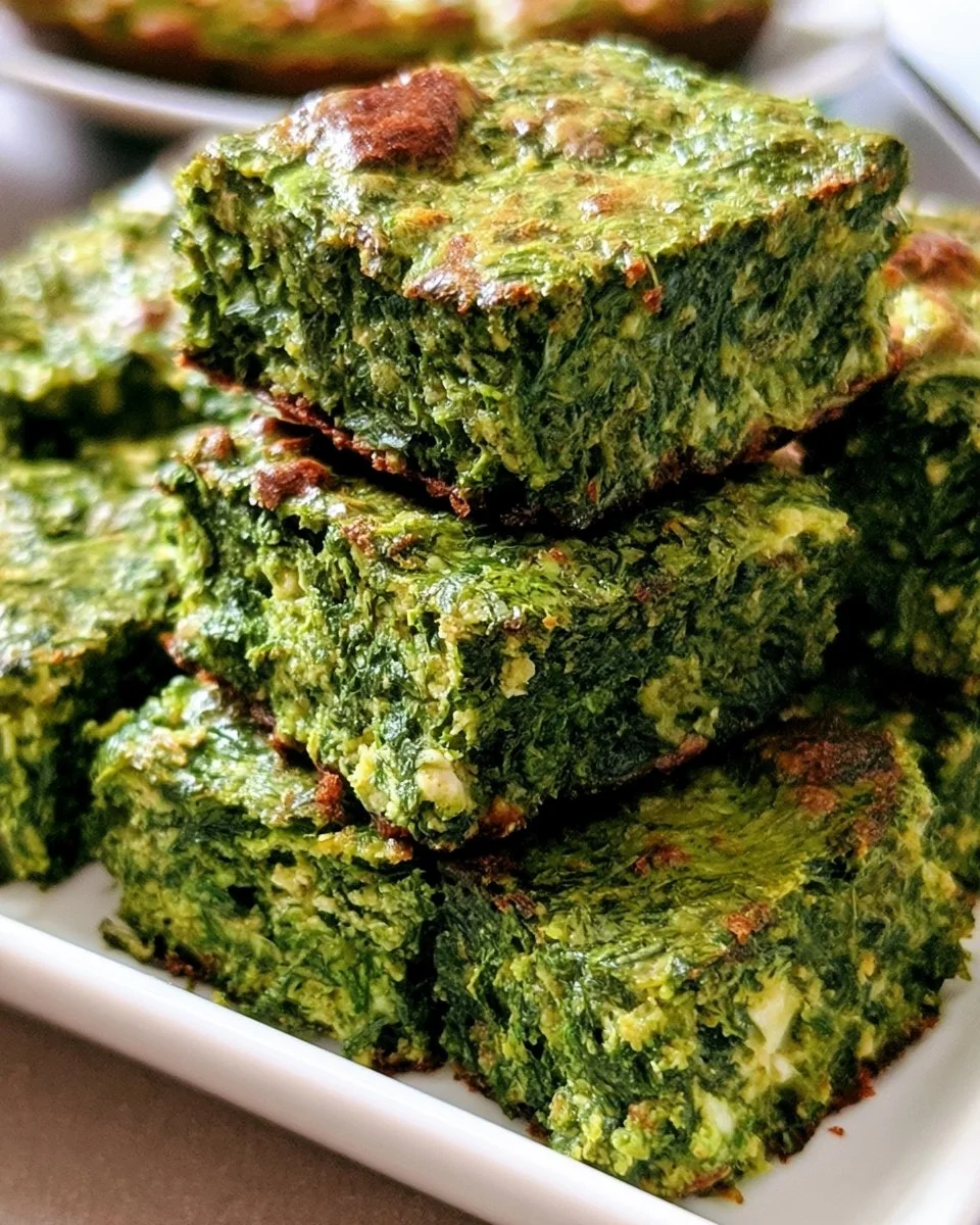 Delicious spinach brownies freshly baked and served on a plate
