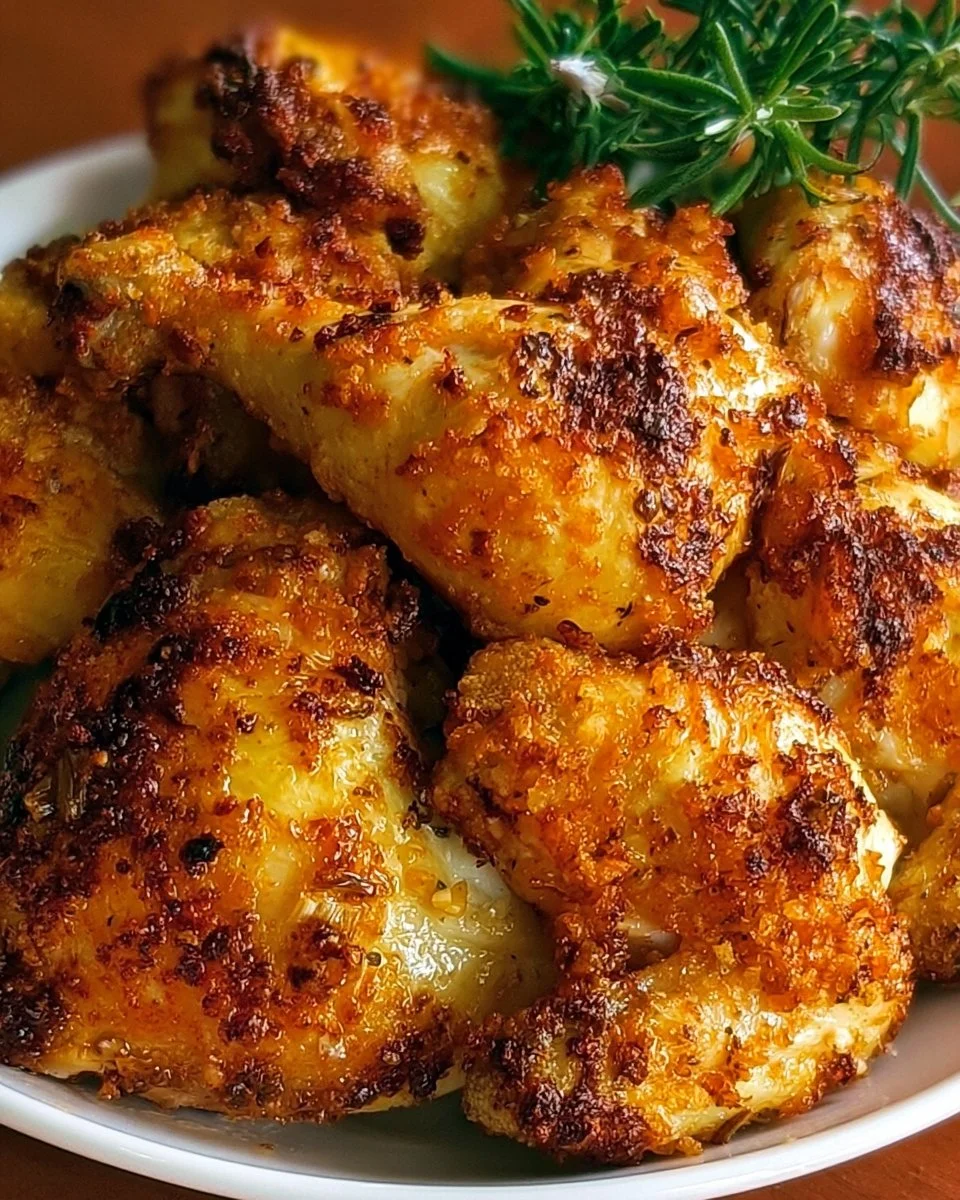 Golden roasted chicken served with herbs and spices