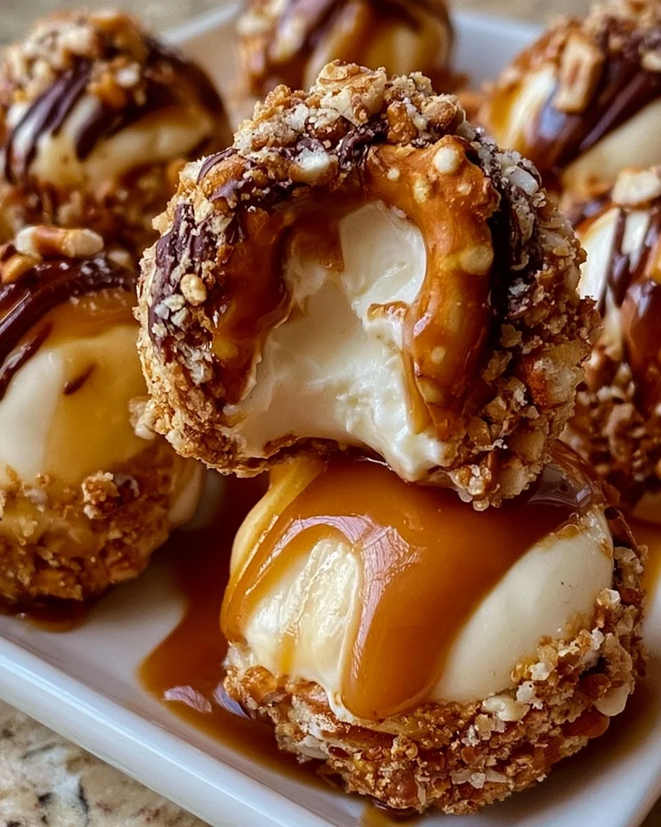 Salted Caramel Pretzel Cheesecake Balls - Decadent dessert recipe