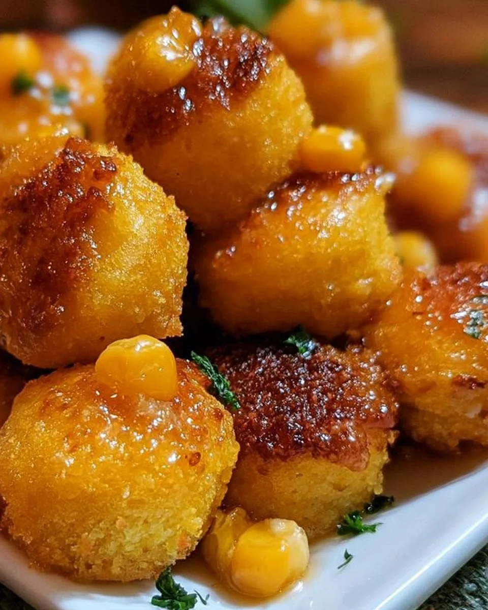 Southern-Style honey butter cornbread poppers served with honey drizzle